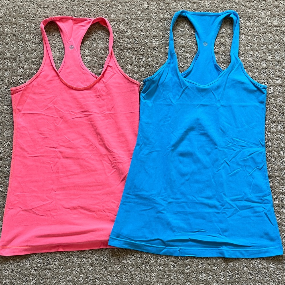 2 Lululemon Racerback Tank Top Set - Coral and Blue
